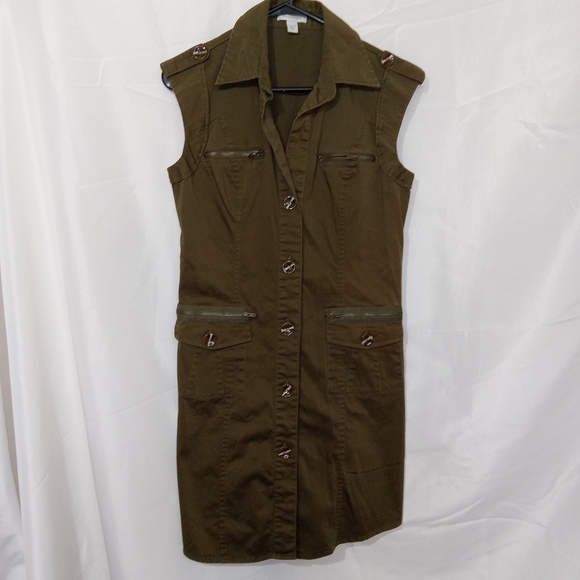Boston Proper Dresses & Skirts - Boston Proper Olive Utility Shirt Dress Military Sleeveless Sz 10 Punk Goth EUC